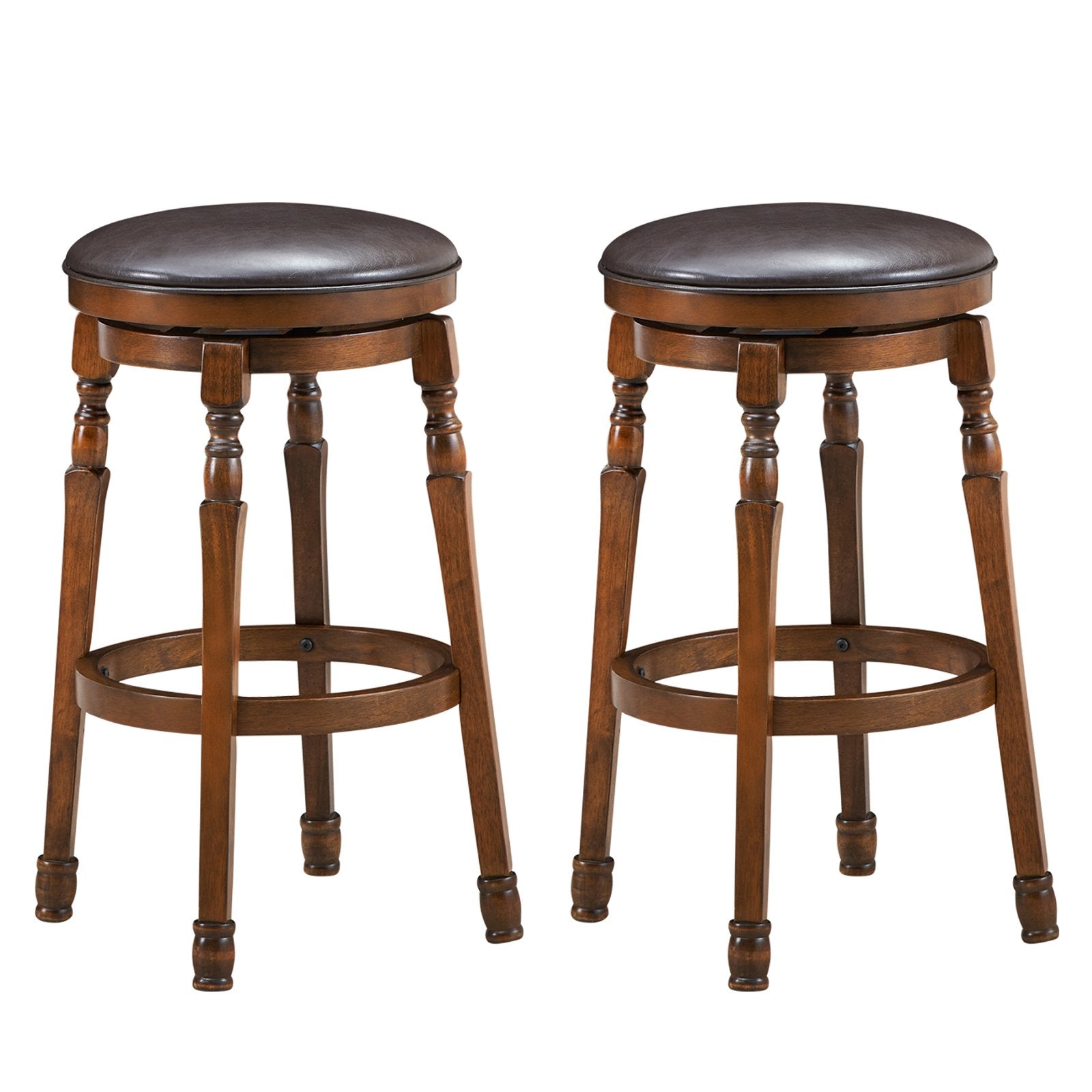 Set of 2 29-Inch Swivel Leather Padded Dining Bar Stools, Walnut Bar Stools   at Gallery Canada