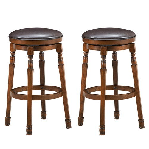 Set of 2 29-Inch Swivel Leather Padded Dining Bar Stools, Walnut