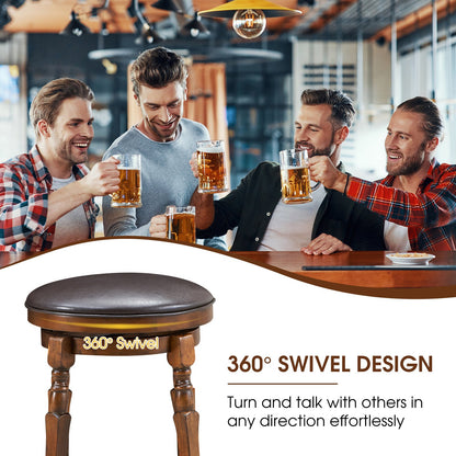 Set of 2 29-Inch Swivel Leather Padded Dining Bar Stools, Walnut Bar Stools   at Gallery Canada