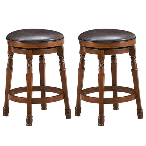 Set of 2 24-Inch Swivel Leather Padded Bar Dining Stools, Walnut