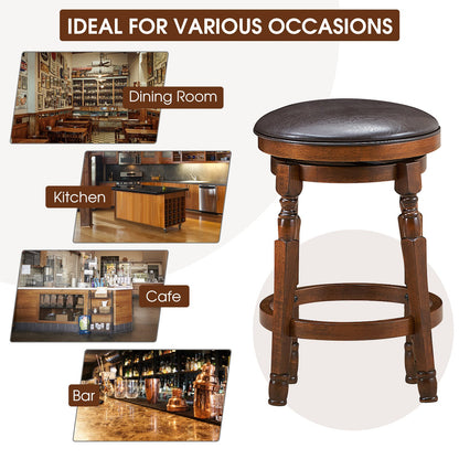 Set of 2 24-Inch Swivel Leather Padded Bar Dining Stools, Walnut Bar Stools   at Gallery Canada