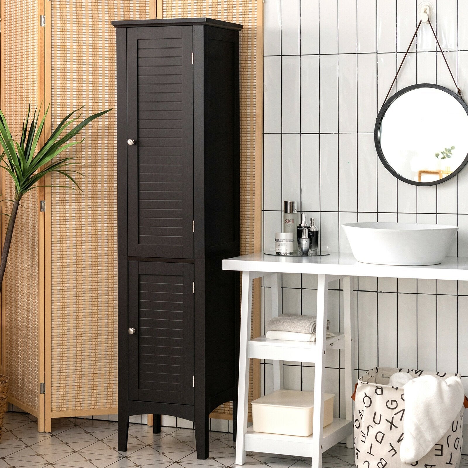 Freestanding Bathroom Storage Cabinet for Kitchen and Living Room, Brown Floor Cabinets   at Gallery Canada