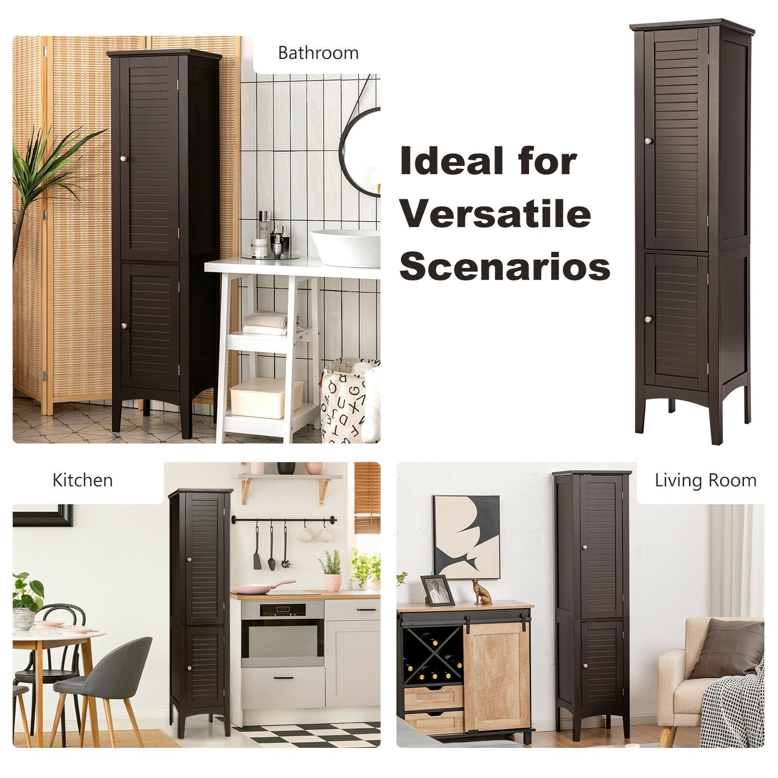 Freestanding Bathroom Storage Cabinet for Kitchen and Living Room, Brown Floor Cabinets   at Gallery Canada