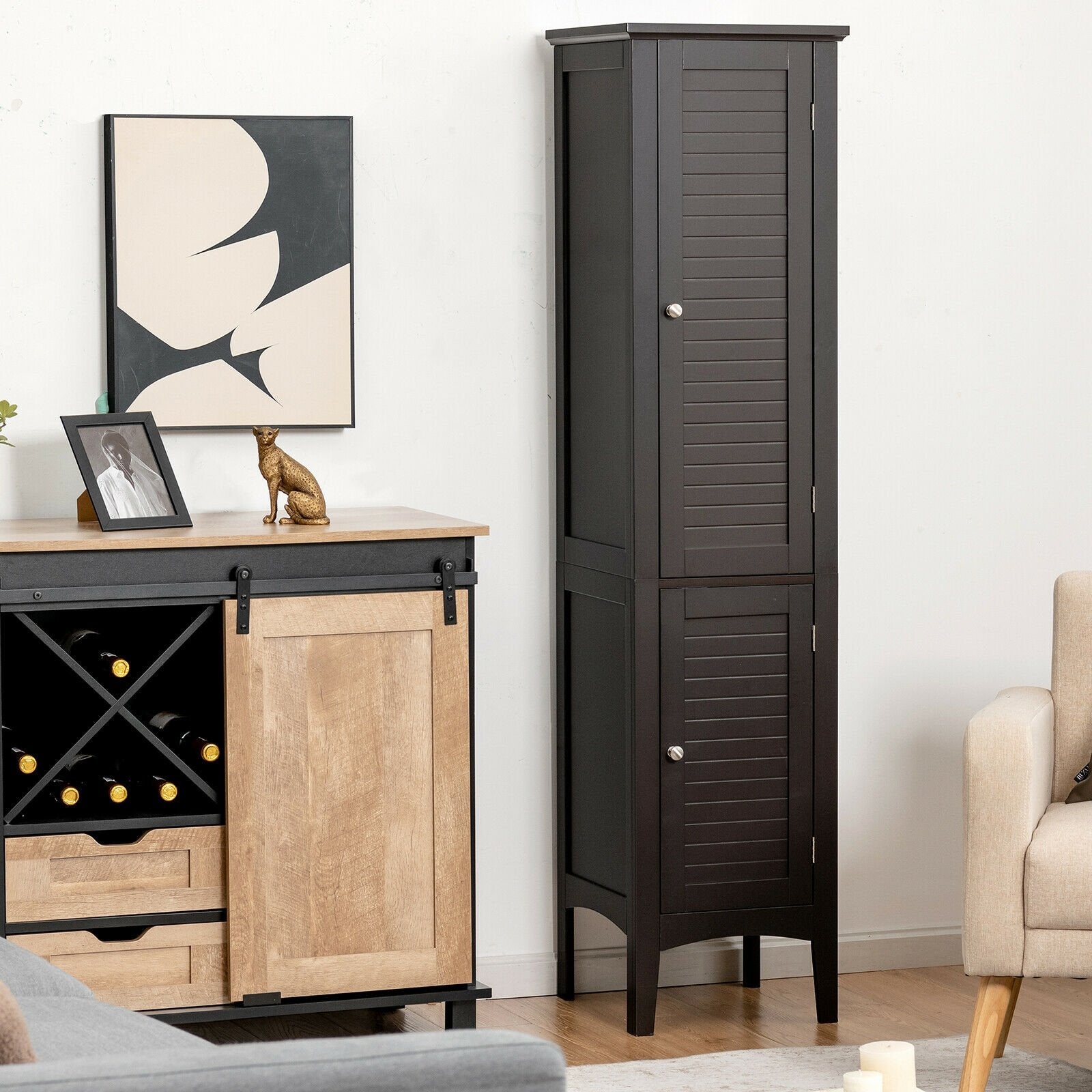 Freestanding Bathroom Storage Cabinet for Kitchen and Living Room, Brown Floor Cabinets   at Gallery Canada