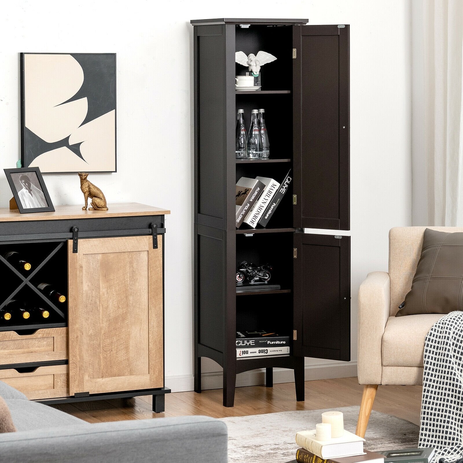 Freestanding Bathroom Storage Cabinet for Kitchen and Living Room, Brown Floor Cabinets   at Gallery Canada