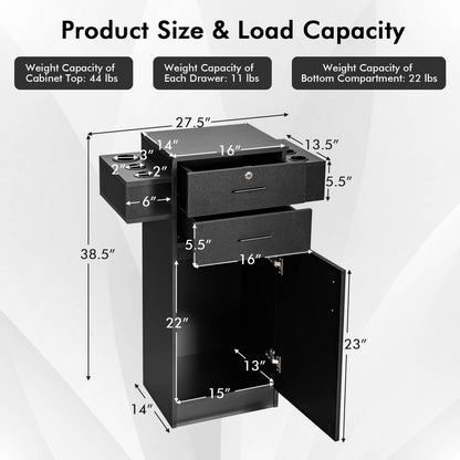 Salon Station Storage Cabinet with 6 Hair Dryer Holders for Hair Stylist, Black Spa & Salon   at Gallery Canada