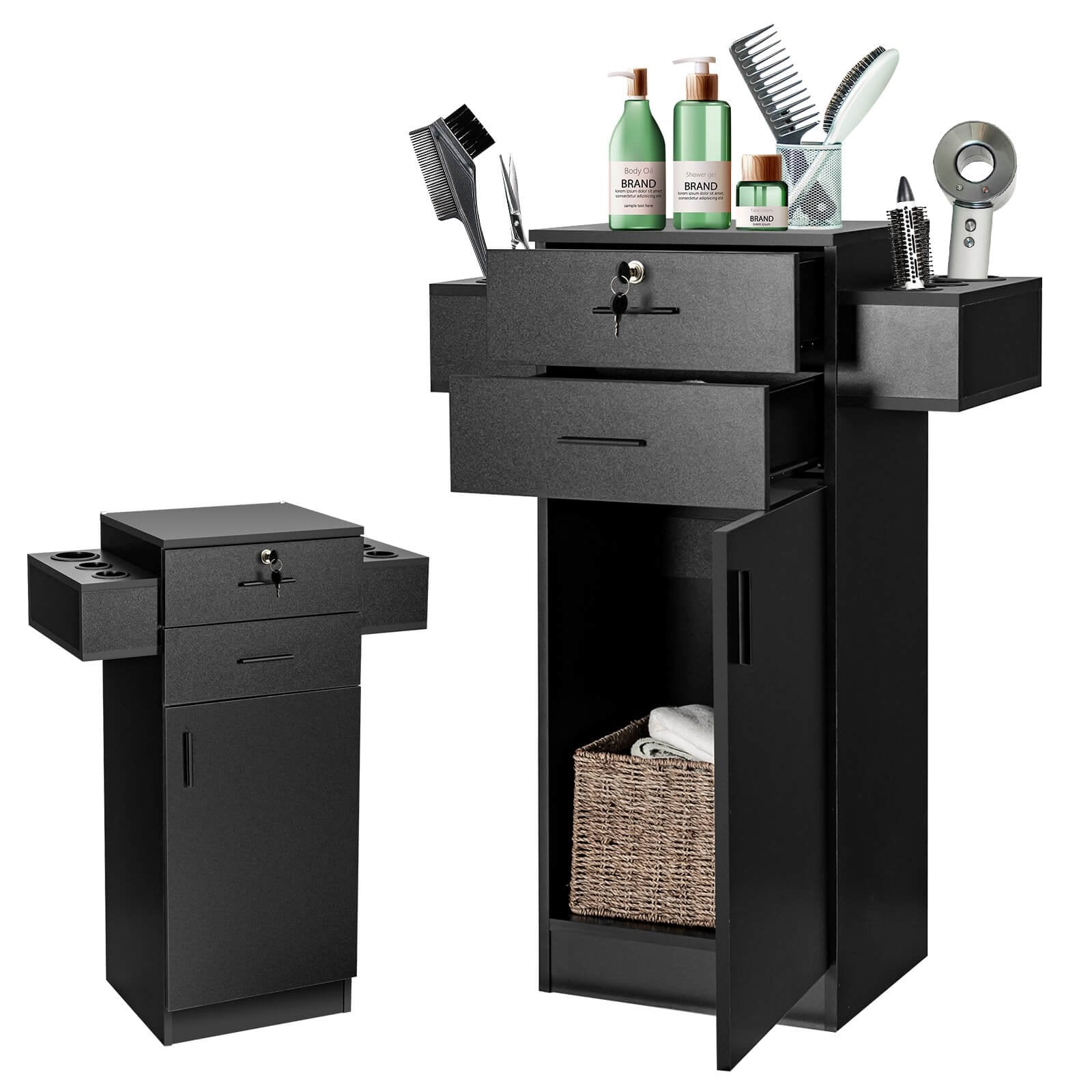 Salon Station Storage Cabinet with 6 Hair Dryer Holders for Hair Stylist, Black Spa & Salon   at Gallery Canada