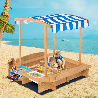 Kids Wooden Sandbox with Striped Canopy, Brown Sandboxes   at Gallery Canada