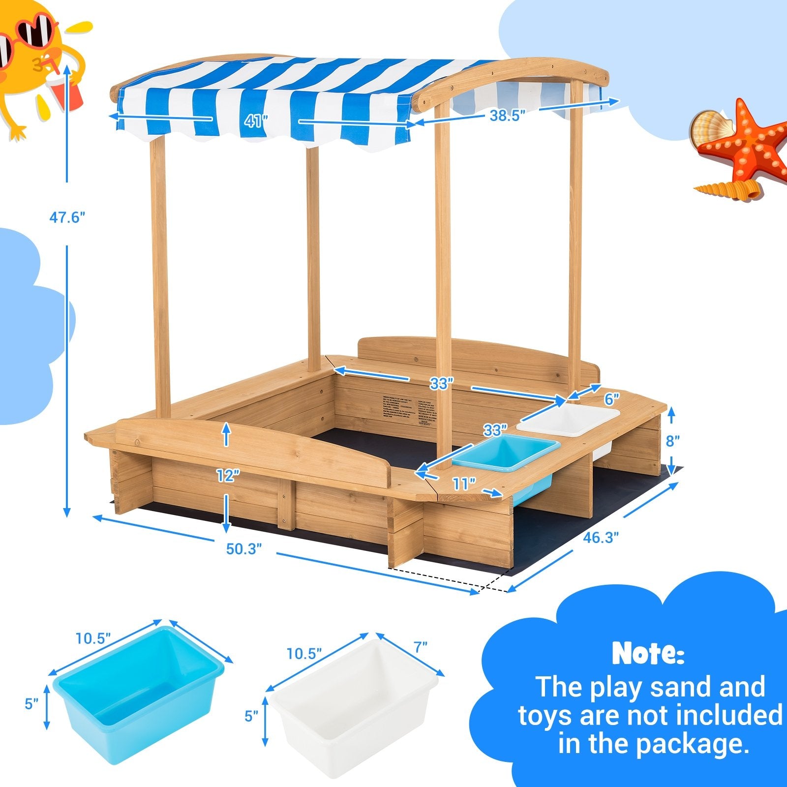 Kids Wooden Sandbox with Striped Canopy, Brown Sandboxes   at Gallery Canada