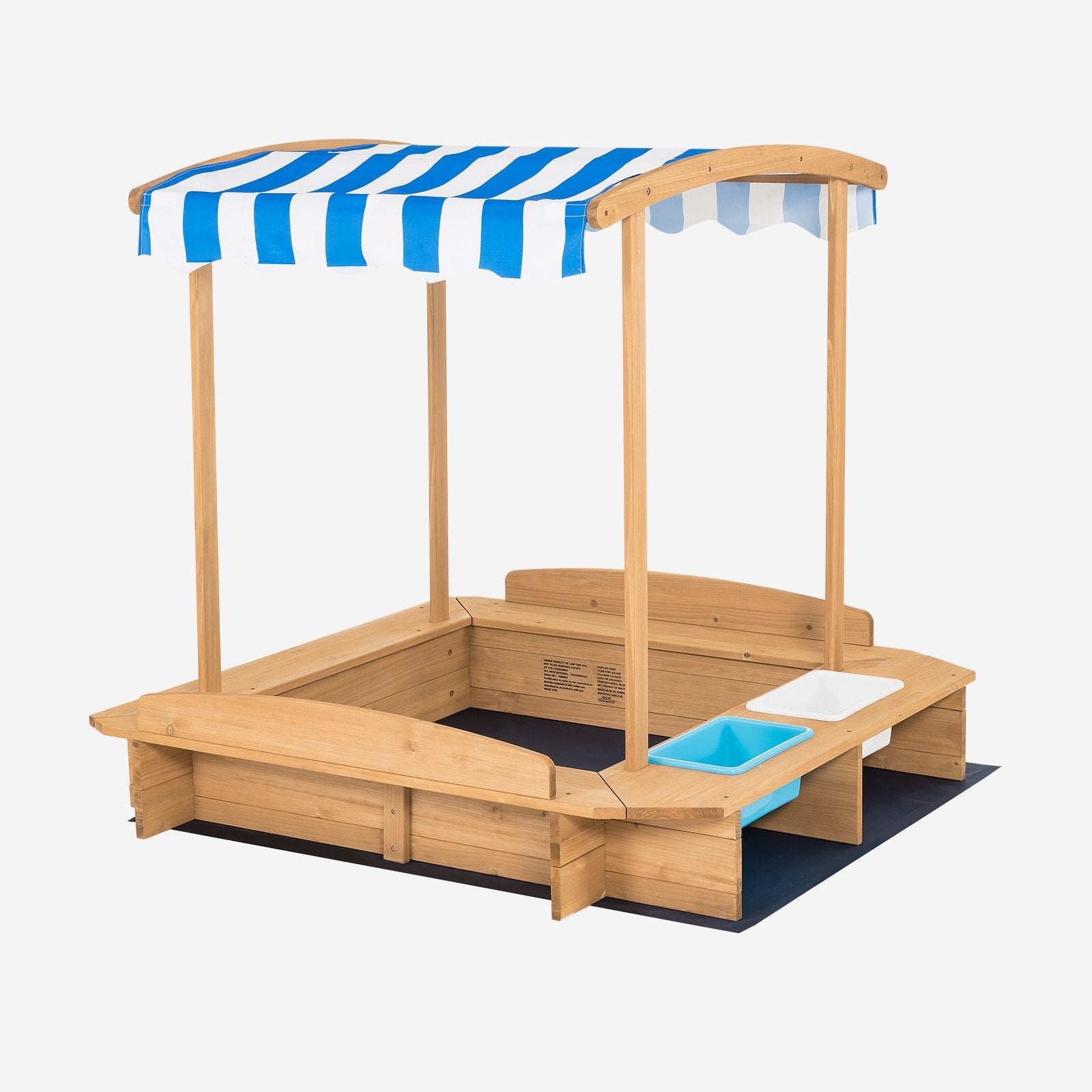 Kids Wooden Sandbox with Striped Canopy, Brown Sandboxes   at Gallery Canada