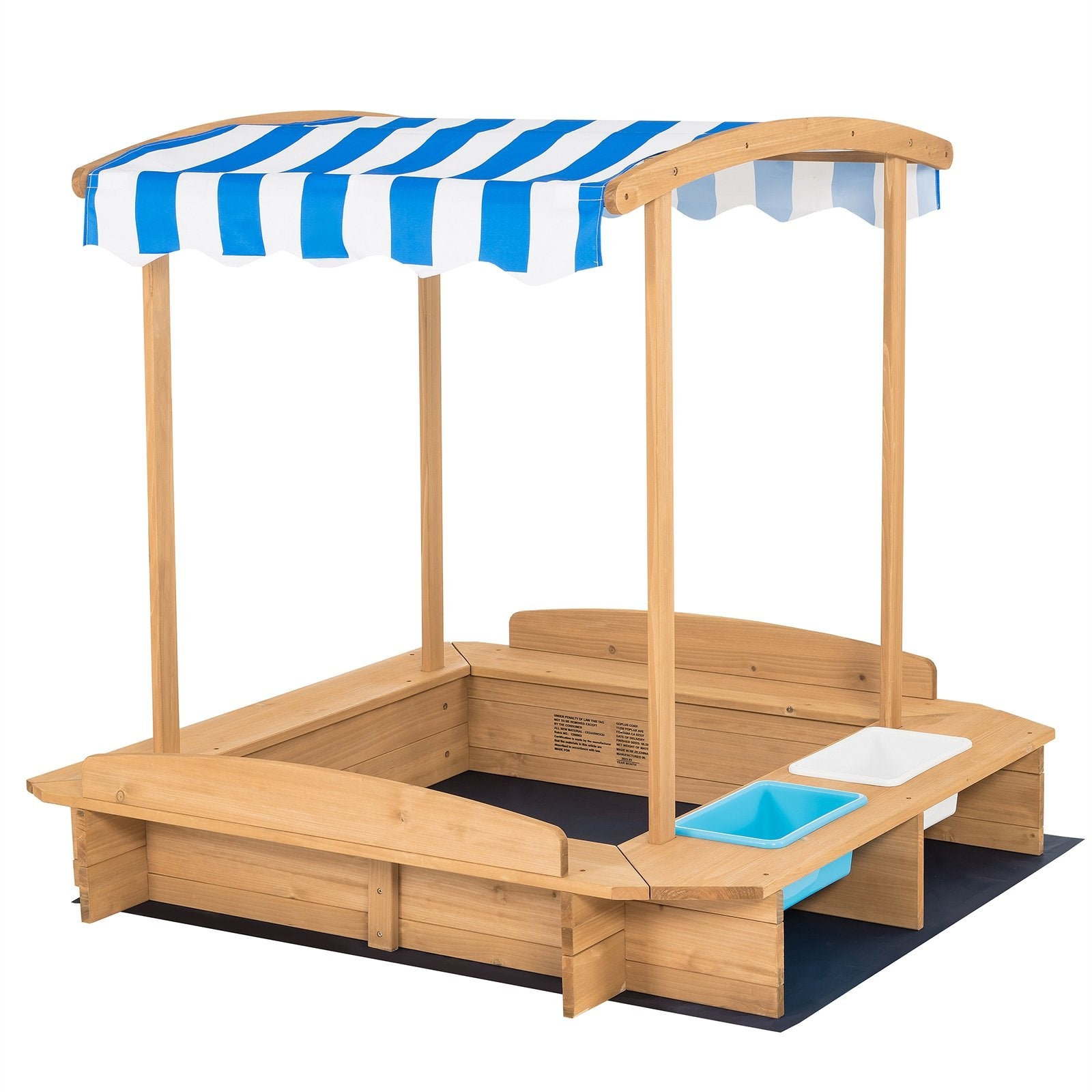 Kids Wooden Sandbox with Striped Canopy, Brown Sandboxes   at Gallery Canada