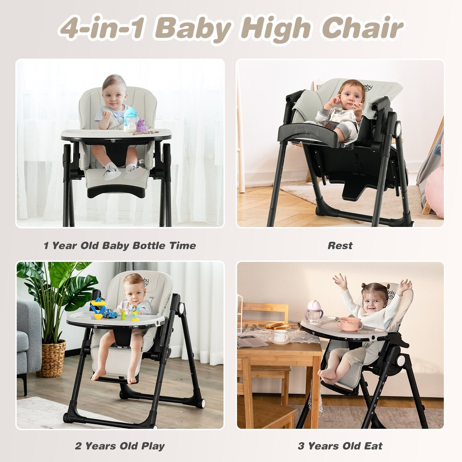 4-in-1 Baby High Chair with 6 Adjustable Heights, Gray High Chairs   at Gallery Canada