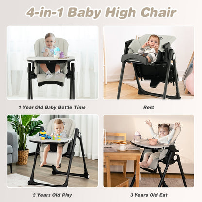 4-in-1 Baby High Chair with 6 Adjustable Heights, Gray - Gallery Canada