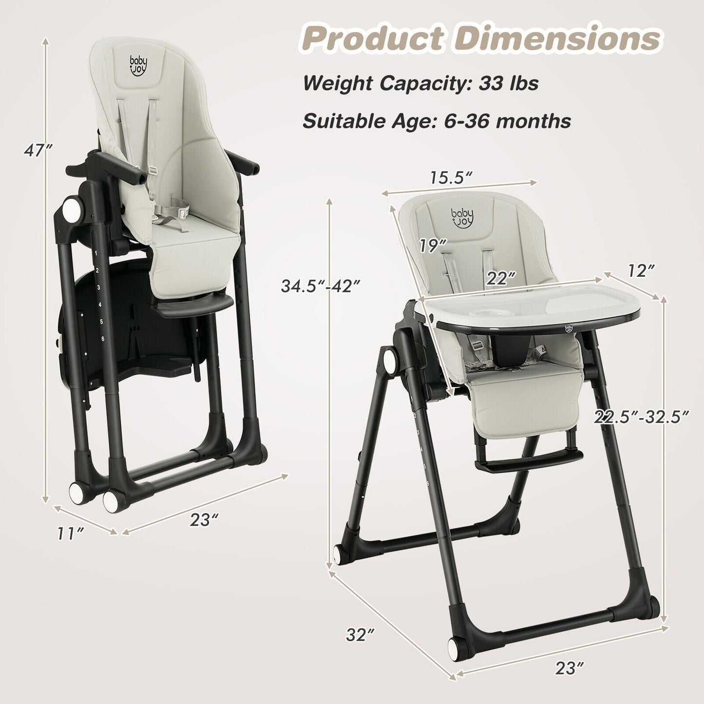 4-in-1 Baby High Chair with 6 Adjustable Heights, Gray High Chairs   at Gallery Canada