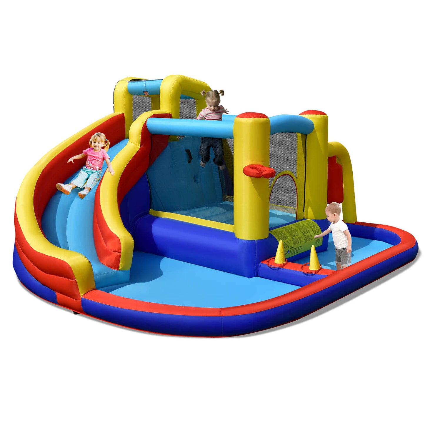 7-in-1 Inflatable Water Slide Bounce Castle with Splash Pool and Climbing Wall without Blower - Gallery Canada