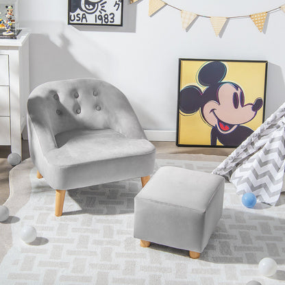 Soft Velvet Upholstered Kids Sofa Chair with Ottoman, Gray Kids Chairs & Seating   at Gallery Canada