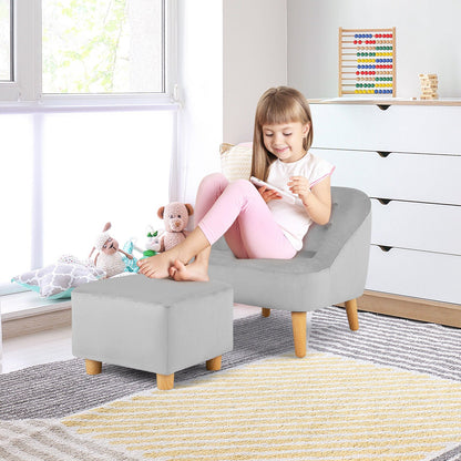 Soft Velvet Upholstered Kids Sofa Chair with Ottoman, Gray Kids Chairs & Seating   at Gallery Canada