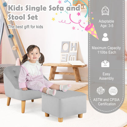 Soft Velvet Upholstered Kids Sofa Chair with Ottoman, Gray Kids Chairs & Seating   at Gallery Canada