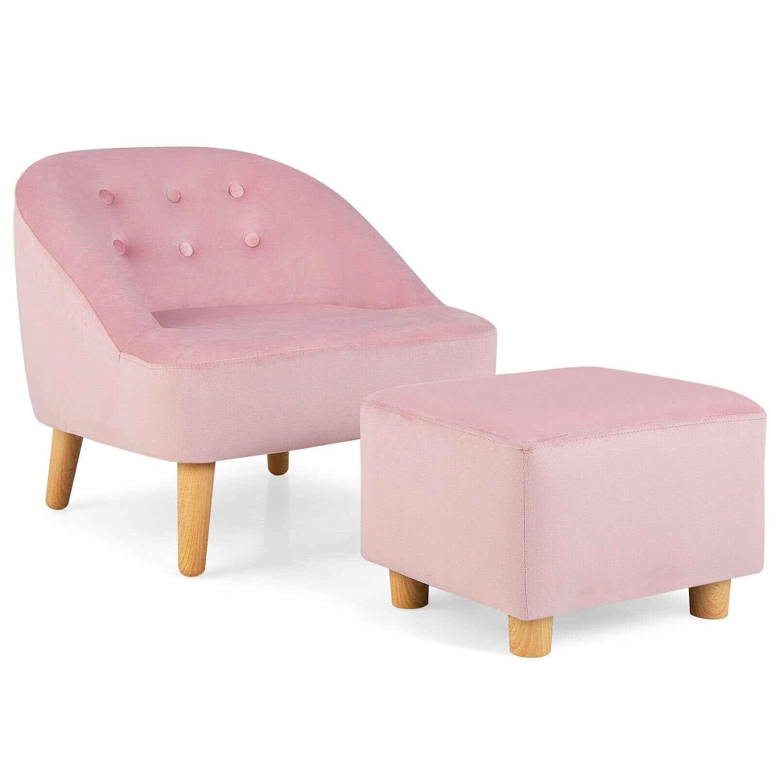 Soft Velvet Upholstered Kids Sofa Chair with Ottoman, Pink Kids Chairs & Seating   at Gallery Canada