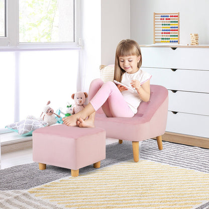 Soft Velvet Upholstered Kids Sofa Chair with Ottoman, Pink - Gallery Canada