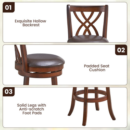 360° Swivel Counter Height Chairs with PU Leather Cushioned Seat and Footrests-30 inches, Brown Bar Stools   at Gallery Canada