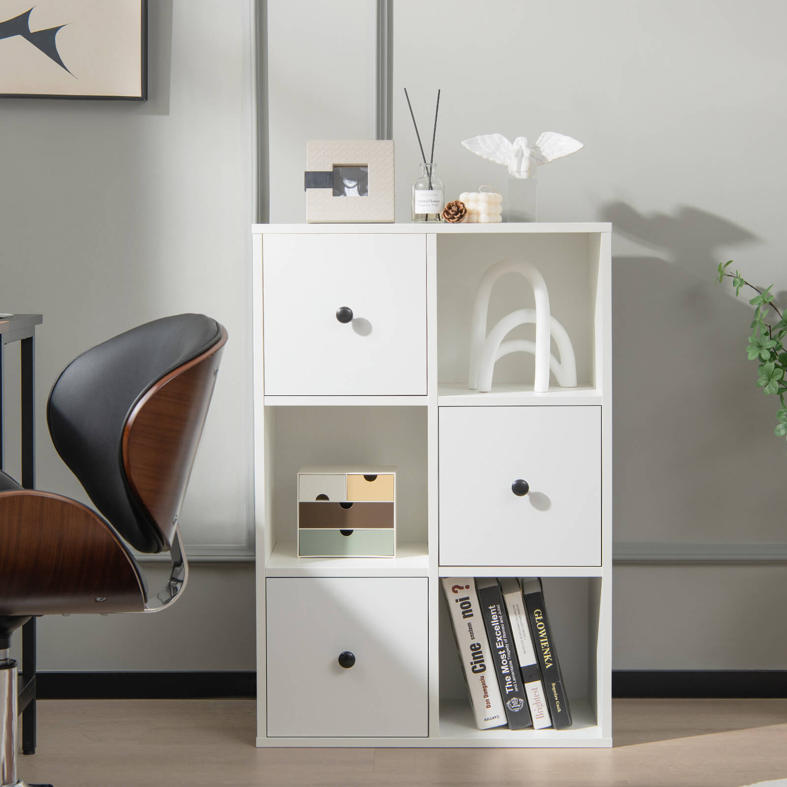 3-Tier Bookshelf with Anti-toppling Device for Living Room, White Bookcases   at Gallery Canada