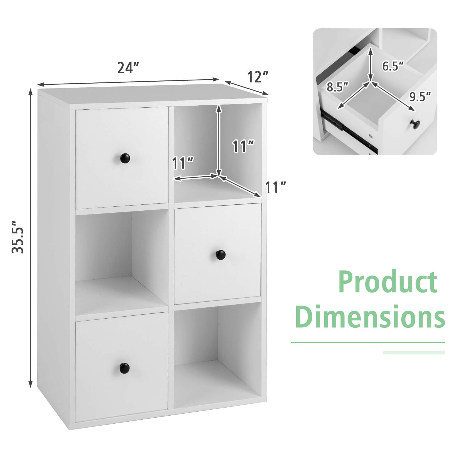 3-Tier Bookshelf with Anti-toppling Device for Living Room, White Bookcases   at Gallery Canada