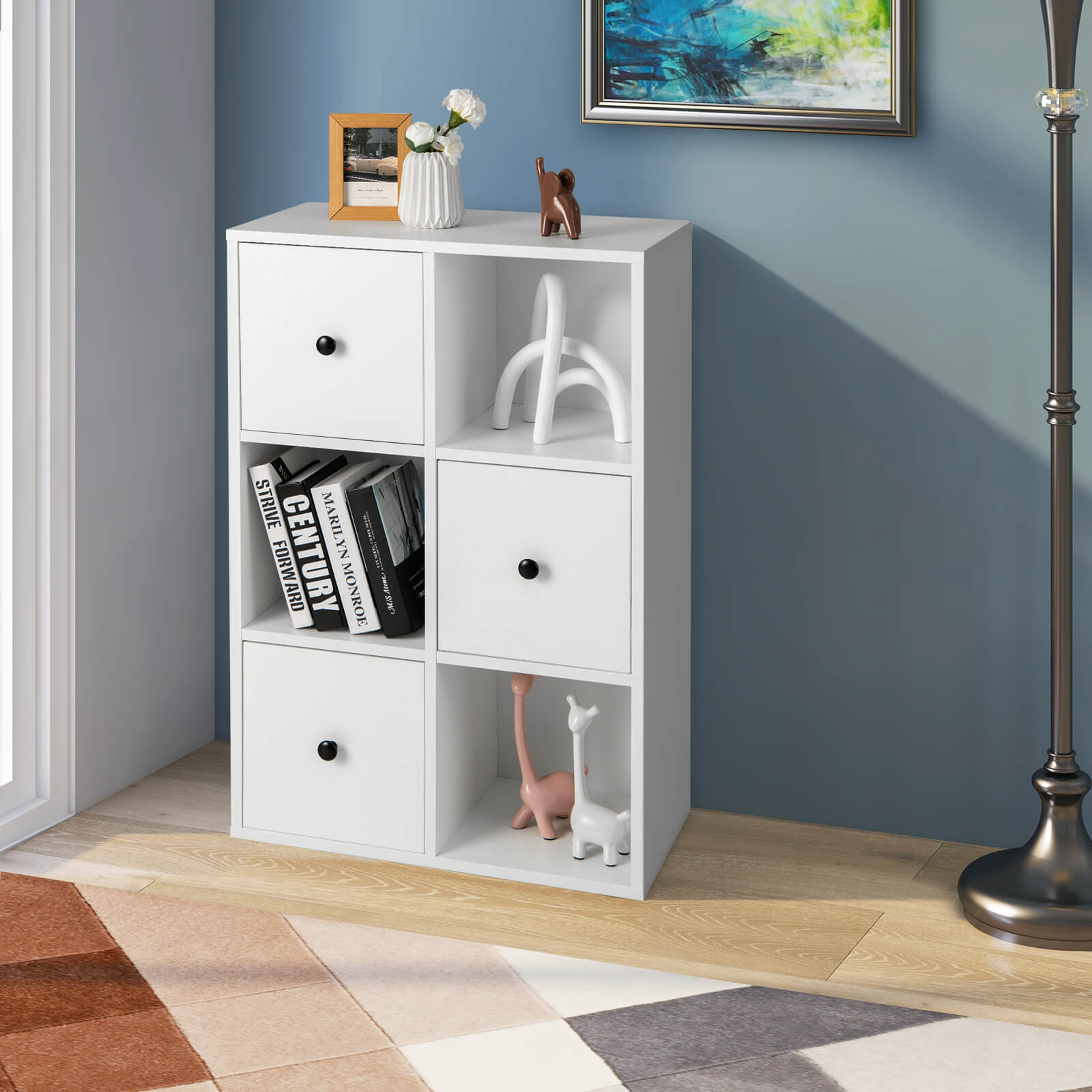 3-Tier Bookshelf with Anti-toppling Device for Living Room, White Bookcases   at Gallery Canada