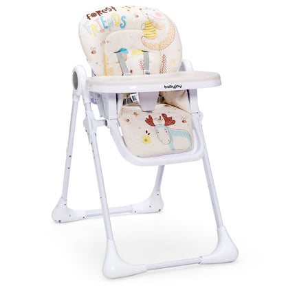 Baby High Chair Folding Feeding Chair with Multiple Recline and Height Positions, Beige - Gallery Canada