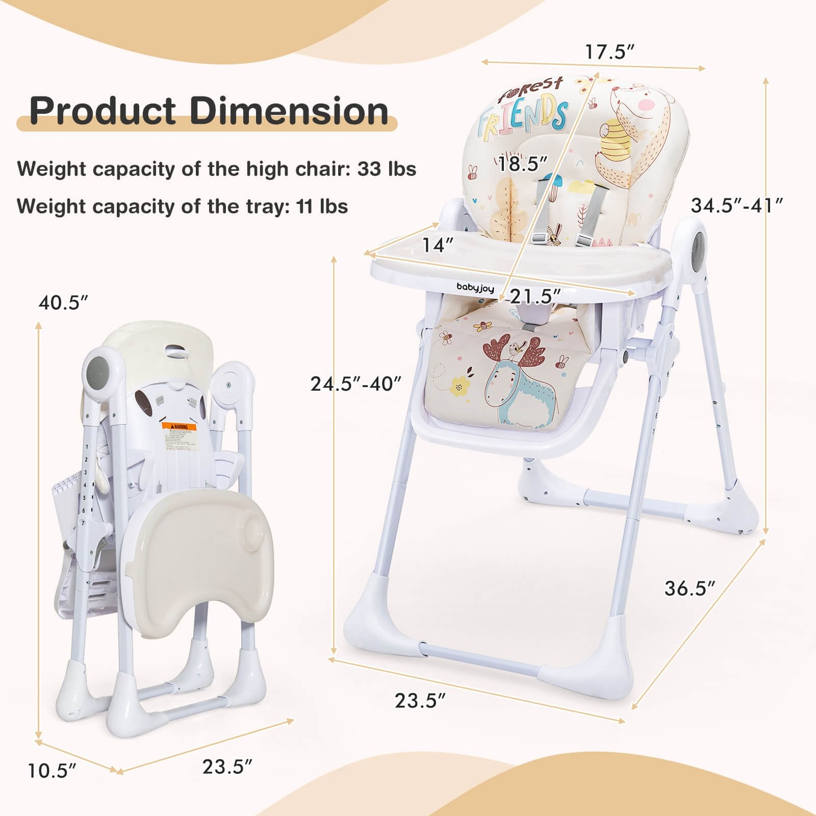 Baby High Chair Folding Feeding Chair with Multiple Recline and Height Positions, Beige High Chairs   at Gallery Canada