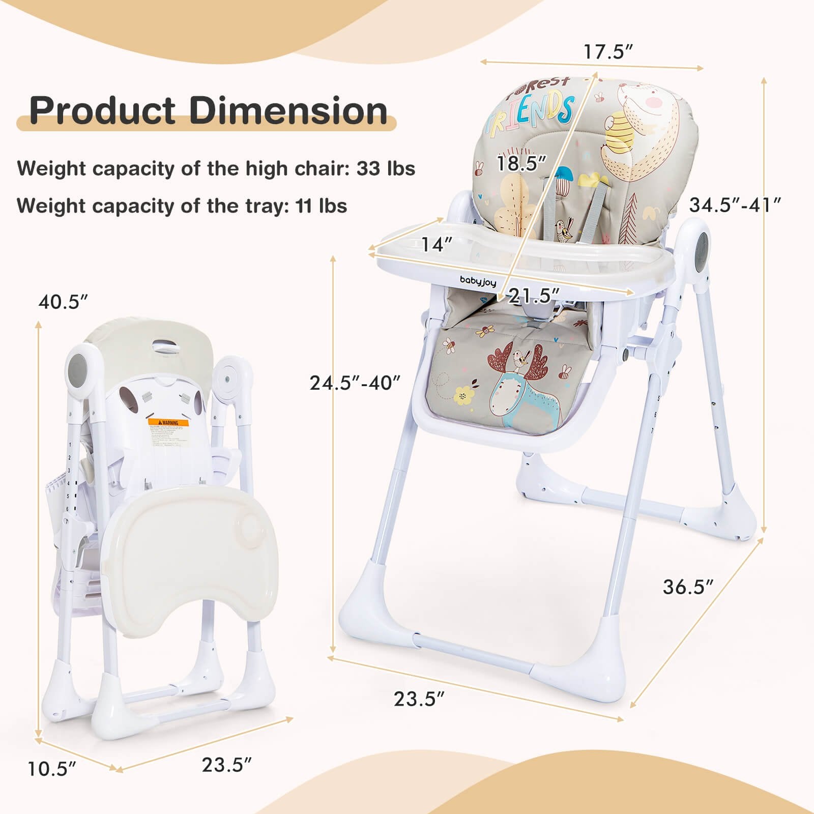 Baby High Chair Folding Feeding Chair with Multiple Recline and Height Positions, Gray High Chairs   at Gallery Canada