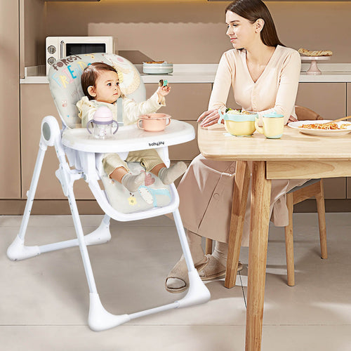 Baby High Chair Folding Feeding Chair with Multiple Recline and Height Positions, Gray