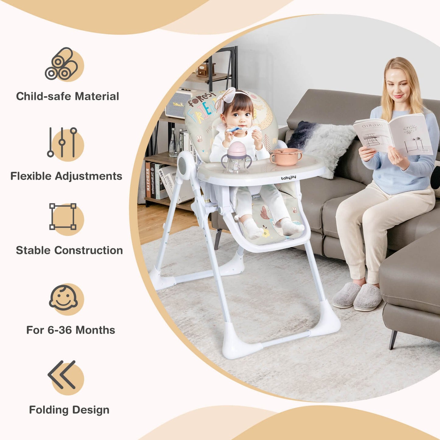 Baby High Chair Folding Feeding Chair with Multiple Recline and Height Positions, Gray High Chairs   at Gallery Canada