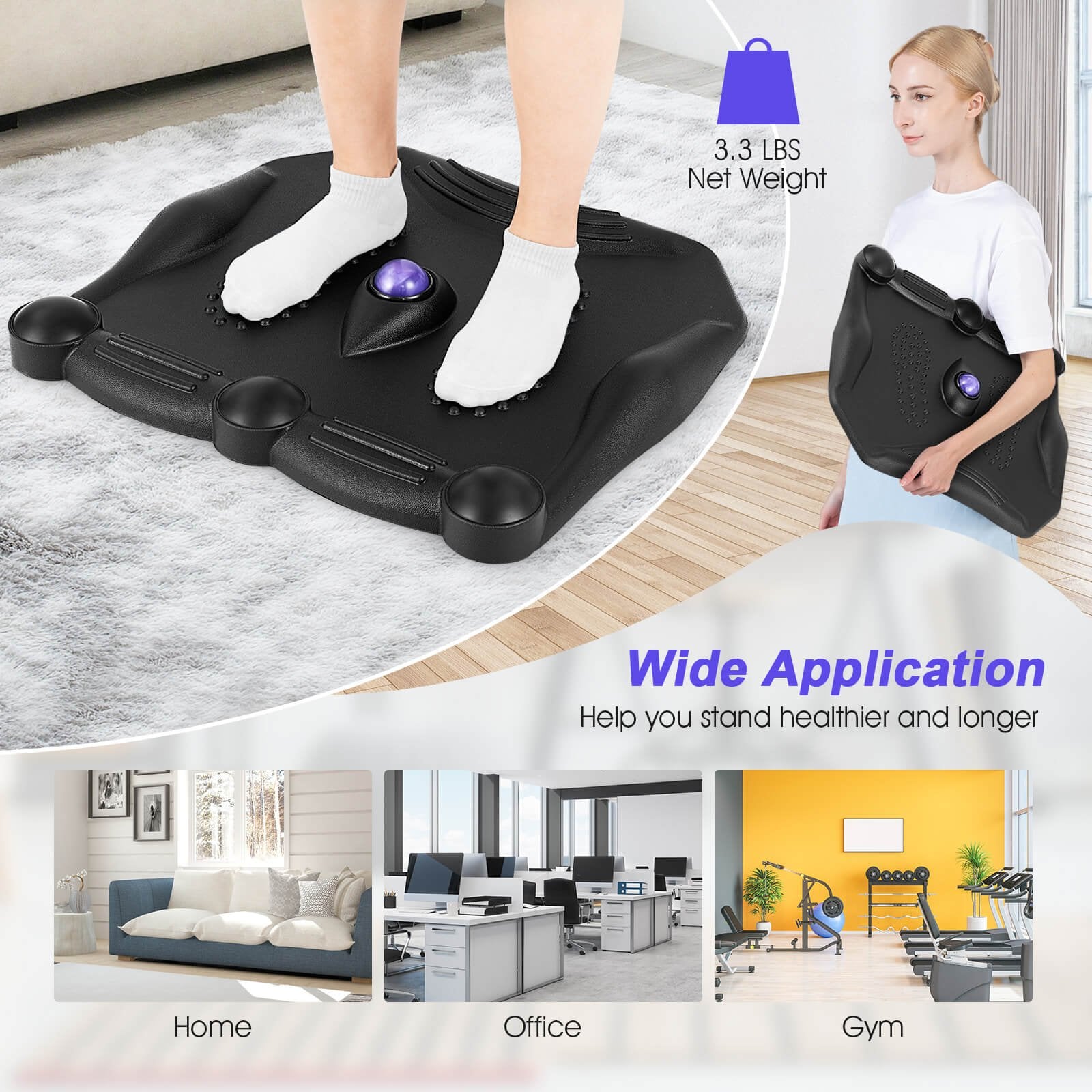 Anti-Fatigue Standing Desk Mat with Massage Roller Ball and Points, Black Sport Equipments   at Gallery Canada