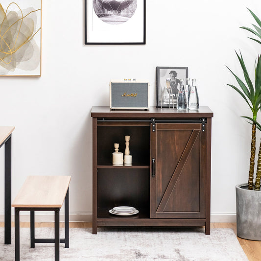 Freestanding Kitchen Buffet Storage Cabinet with Sliding Barn Door, Brown Sideboards Cabinets & Buffets   at Gallery Canada