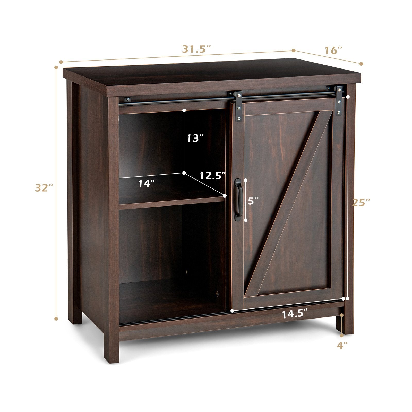 Freestanding Kitchen Buffet Storage Cabinet with Sliding Barn Door, Brown Sideboards Cabinets & Buffets   at Gallery Canada