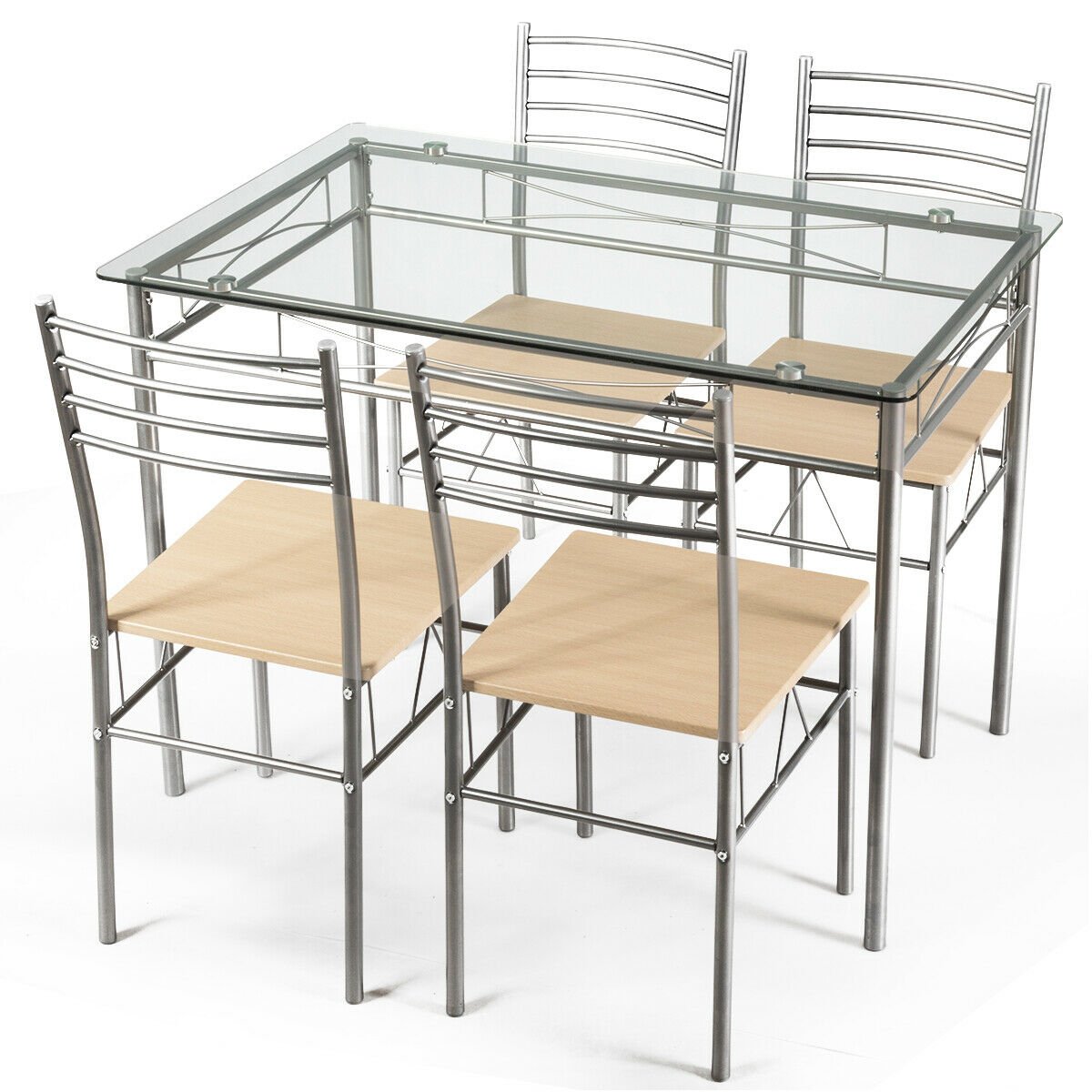 5 Pieces Dining Set Glass Table and 4 Chairs, Natural - Gallery Canada