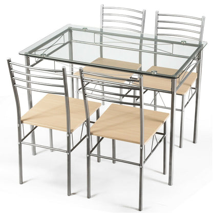 5 Pieces Dining Set Glass Table and 4 Chairs, Natural - Gallery Canada