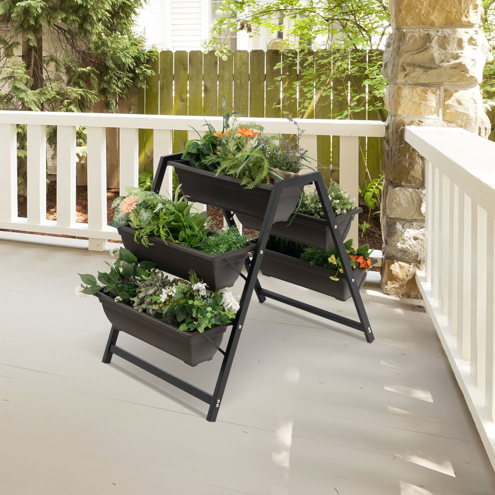 3-Tier Vertical Raised Garden Bed with 5 Plant Boxes, Brown Raised Garden Beds   at Gallery Canada