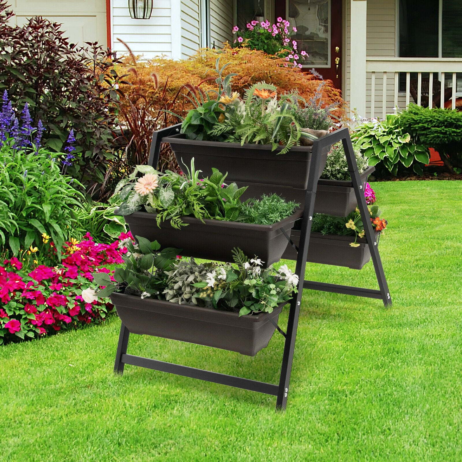 3-Tier Vertical Raised Garden Bed with 5 Plant Boxes, Brown - Gallery Canada