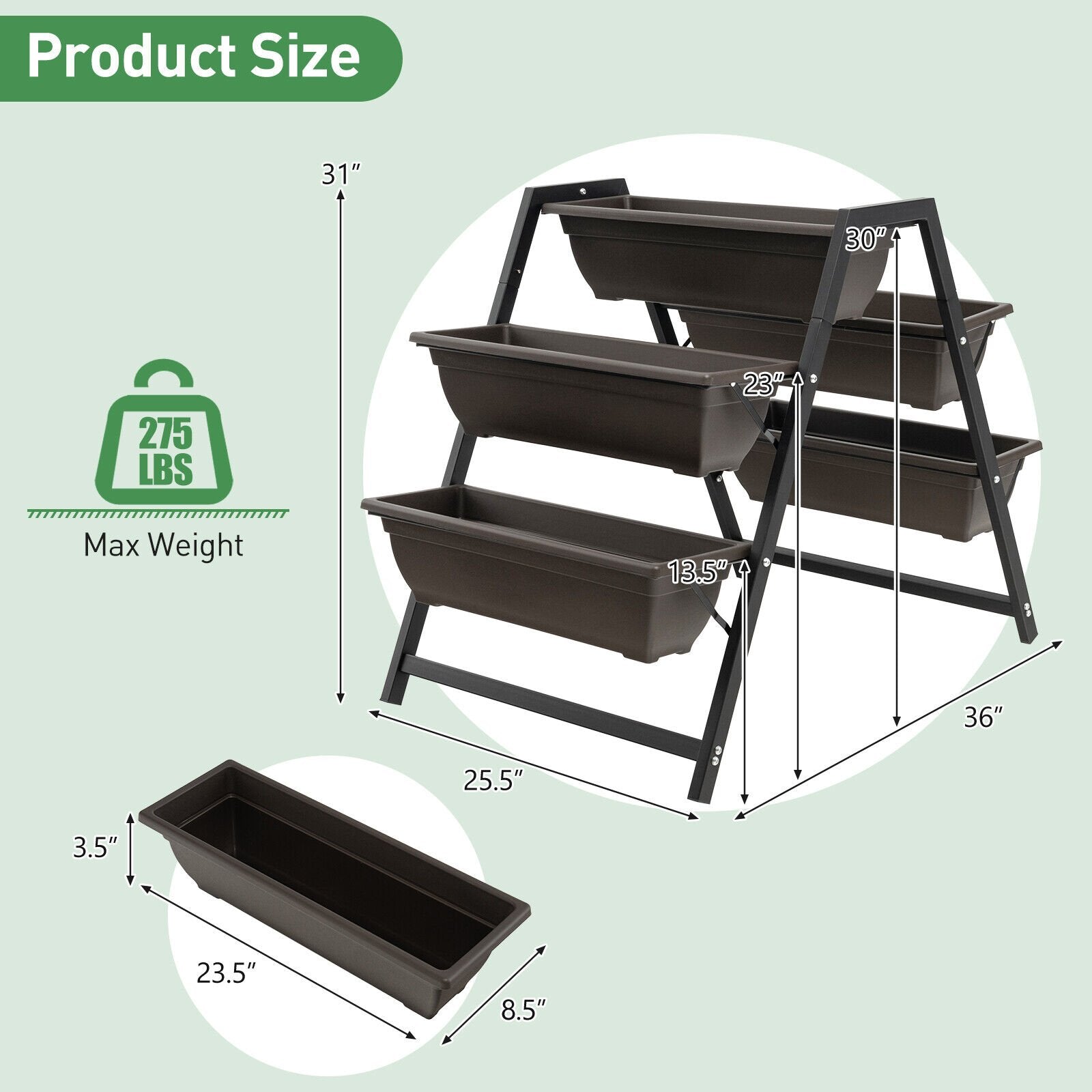 3-Tier Vertical Raised Garden Bed with 5 Plant Boxes, Brown Raised Garden Beds   at Gallery Canada