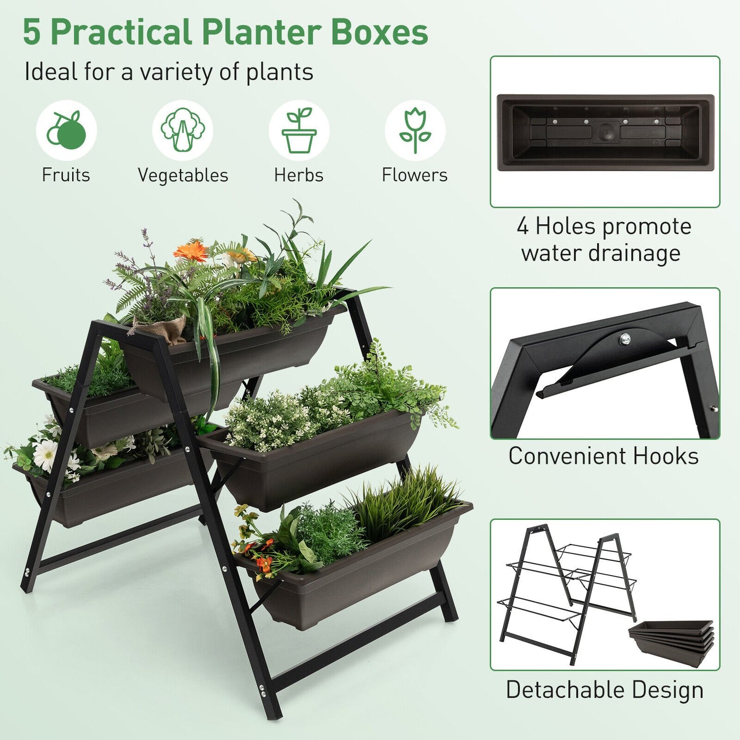 3-Tier Vertical Raised Garden Bed with 5 Plant Boxes, Brown - Gallery Canada