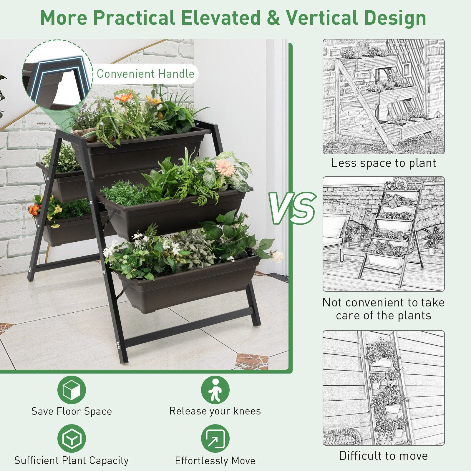 3-Tier Vertical Raised Garden Bed with 5 Plant Boxes, Brown - Gallery Canada