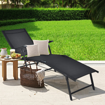 Patio Foldable Chaise Lounge Chair with Backrest and Footrest, Black Outdoor Chaise Lounges   at Gallery Canada