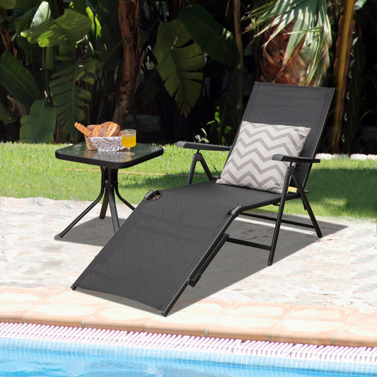 Patio Foldable Chaise Lounge Chair with Backrest and Footrest, Black Outdoor Chaise Lounges   at Gallery Canada