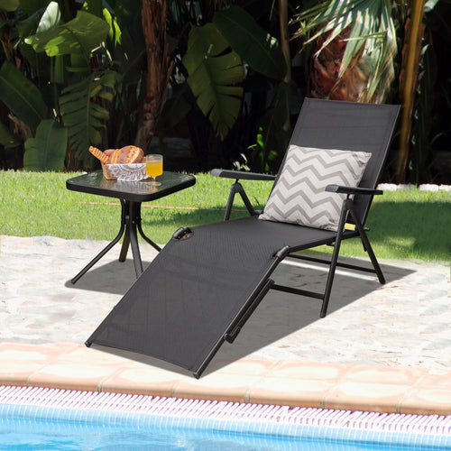 Patio Foldable Chaise Lounge Chair with Backrest and Footrest, Black