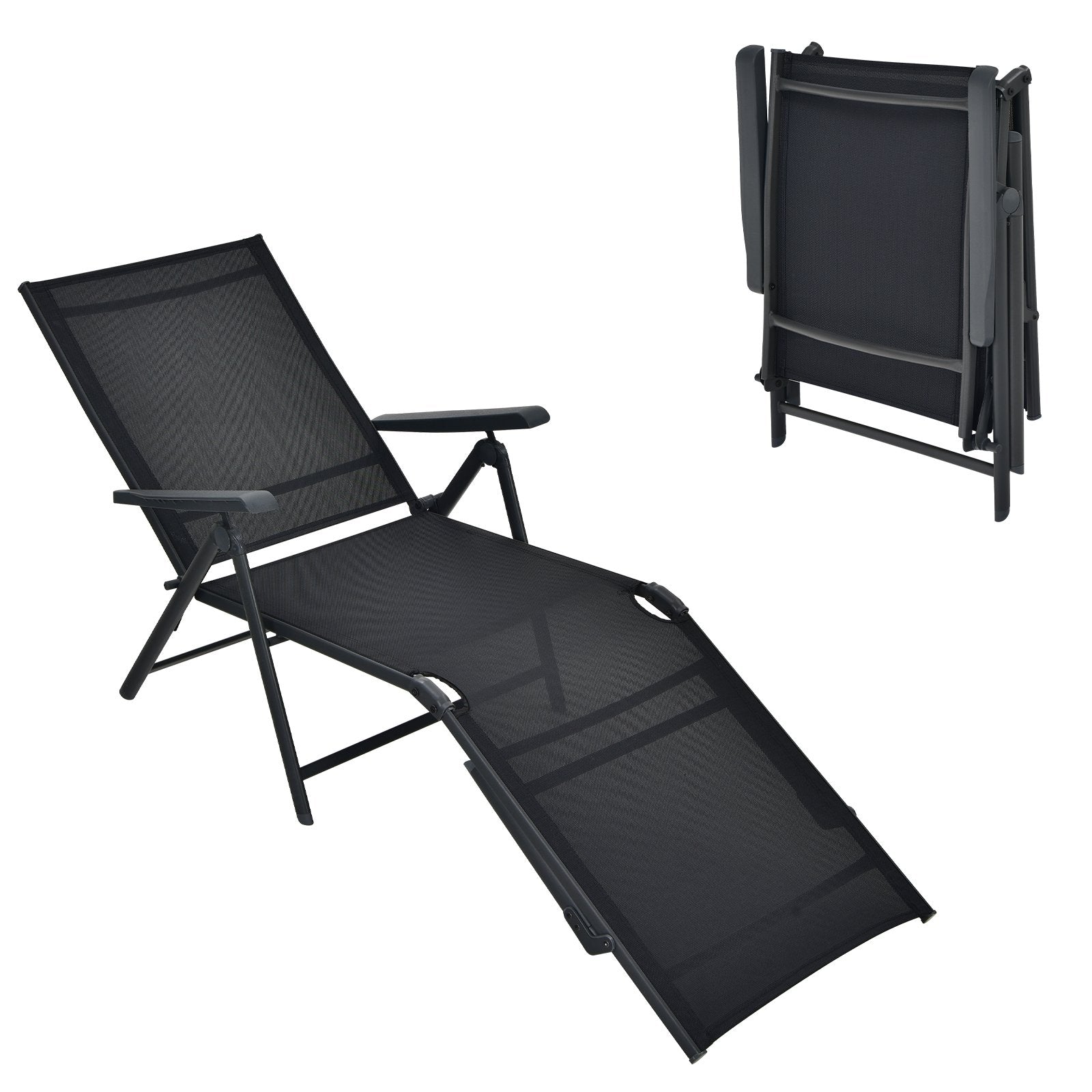 Patio Foldable Chaise Lounge Chair with Backrest and Footrest, Black Outdoor Chaise Lounges   at Gallery Canada