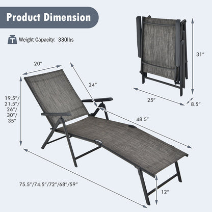 Patio Foldable Chaise Lounge Chair with Backrest and Footrest, Gray Outdoor Chaise Lounges   at Gallery Canada