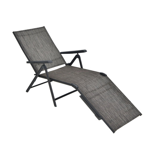Patio Foldable Chaise Lounge Chair with Backrest and Footrest, Gray - Gallery Canada