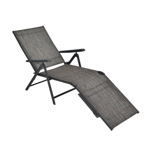 Patio Foldable Chaise Lounge Chair with Backrest and Footrest, Gray